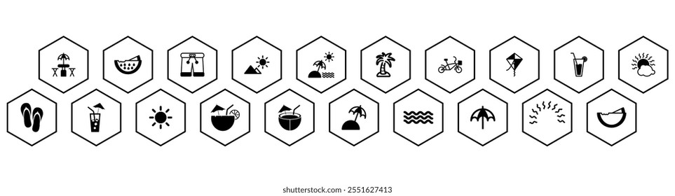 Summer icon set, Outline web icon set - summer, vacation, beach