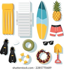summer icon set pool and beach