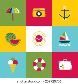 Summer Icon Set and Signs - freehand drawing vector illustration