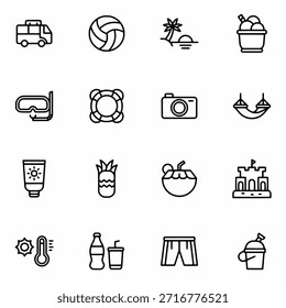Summer Icon Set Sun, Beach, Vacation, and Tropical Elements