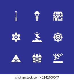 summer icon set. sun, tent and water ski vector icon for graphic design and web