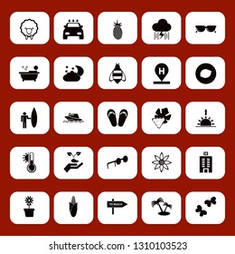 summer icon set with surfer with board, rain and lightning and sunflower vector illustration