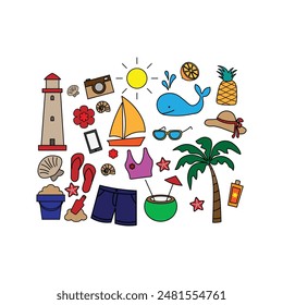 Summer icon set and symbol summer party on holiday 