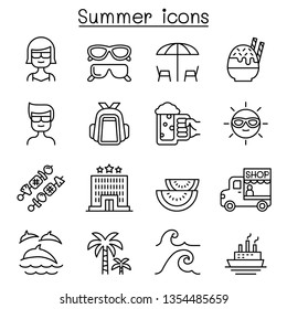 Summer icon set in thin line style