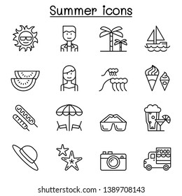 Summer icon set in thin line style