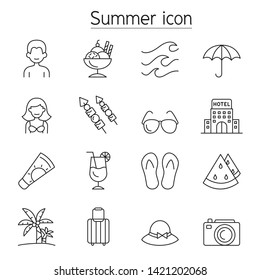 Summer icon set in thin line style