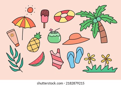 summer icon set. travel season. vector illustration
