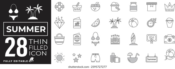 Summer Icon Set - Vacation, Beach, Sun, Travel, Adventure, and Fun