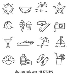 summer icon set. vacation at sea and traveling collection. Thin line design