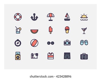 summer icon set vector.