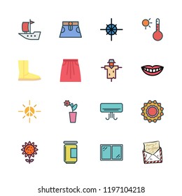 summer icon set. vector set about sailboat, temperature, jam and skirt icons set.