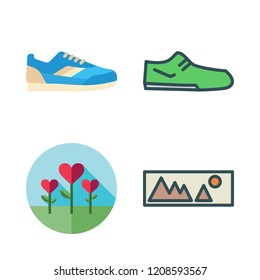 summer icon set. vector set about landscape, sneaker, flower and shoe icons set.
