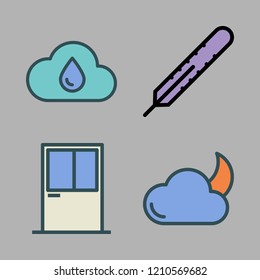 summer icon set. vector set about window, rain, cloudy night and thermometer icons set.