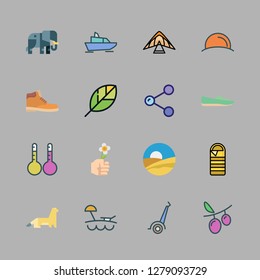 summer icon set. vector set about share, sunset, yatch and beach icons set.