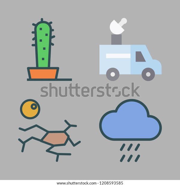 summer icon set. vector set about drought, van,\
cactus and rain icons\
set.
