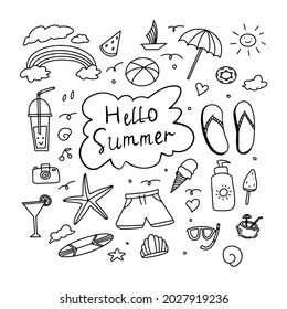 Summer icon set. Summer icon vector in doodle style