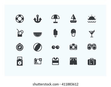 summer icon set vector. Silhouette.