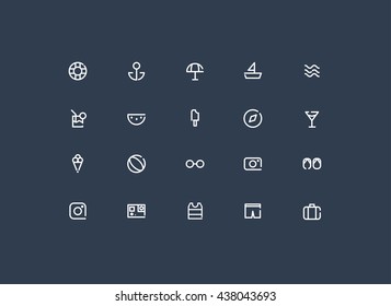 summer icon set vector.line minimal icons.