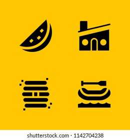 summer icon set. watermelon, beehive and rafting vector icon for graphic design and web