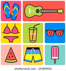 summer icon set,pop color beach illustration,item for summer