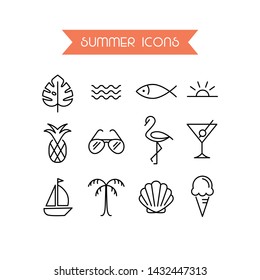 Summer icon set.Trendy symbol collection for Web and App. Editable Stroke, EPS 10