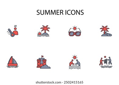 Summer icon set.vector.Editable stroke.linear style sign for use web design,logo.Symbol illustration.