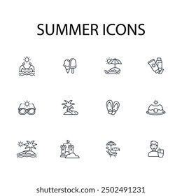 Summer icon set.vector.Editable stroke.linear style sign for use web design,logo.Symbol illustration.