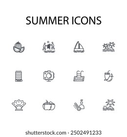 Summer icon set.vector.Editable stroke.linear style sign for use web design,logo.Symbol illustration.