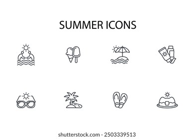 Summer icon set.vector.Editable stroke.linear style sign for use web design,logo.Symbol illustration.