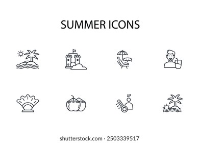 Summer icon set.vector.Editable stroke.linear style sign for use web design,logo.Symbol illustration.