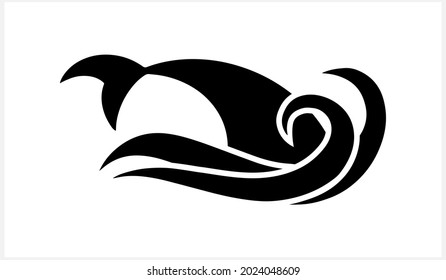 Summer icon with shark fin on wave isolated on white. Stencil fish. Animal vector stock illustration. EPS 10