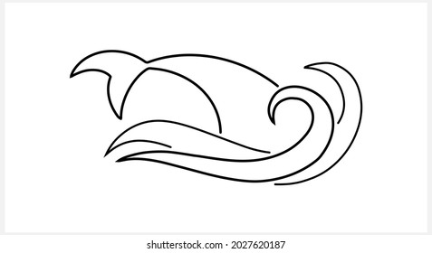 Icono de verano con aleta de tiburón sobre la ola aislada en blanco. Esbozar pescado. Ilustración de la población de vectores animales. EPS 10
