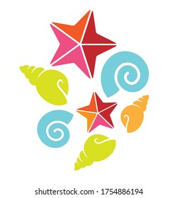 summer icon with shells and starfish, vector, eps 10