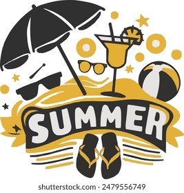 summer icon silhouette vector style art illustration