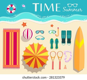 Summer icon sun elemnts on vacation illustration set