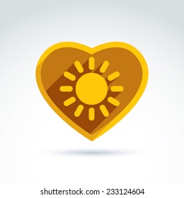 Summer icon with sun placed in a shape of heart.