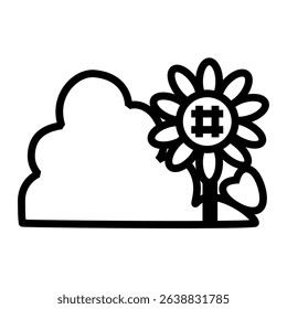 Summer icon with sunflower and cumulus cloud