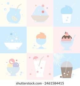 Summer icon using cool ice cream and ice tea.