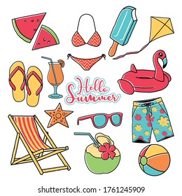 Summer icon vector hand drawn set
