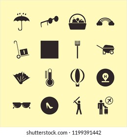 summer icon. summer vector icons set sun, handcart, women shoes and wheelbarrow