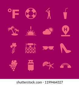 summer icon. summer vector icons set lifebuoy, fahrenheit, water well and travelling luggage