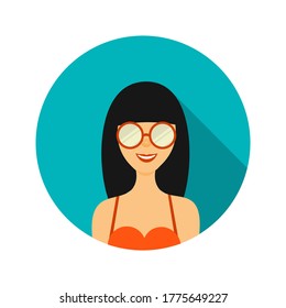Summer icon of a woman in glasses on vacation in a flat style. Vector illustration