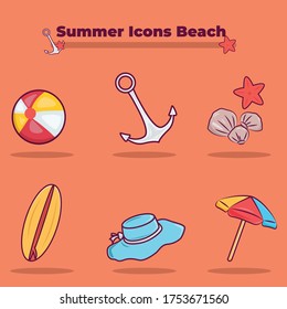 Summer Icons Beach Vector . This is a Summer Icons Beach Vector. all of this object or assets is separated and ready to editable.