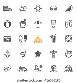 Summer Icons and Beach Icons with White Background