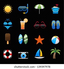 Summer Icons and black background