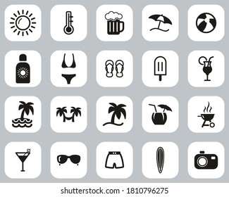 Summer Icons Black & White Flat Design Set Big