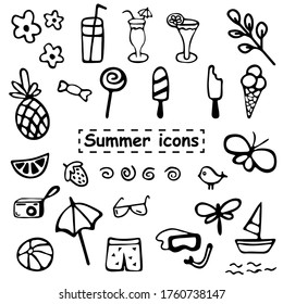Summer icons. Blackly white. Vector. Illustrator