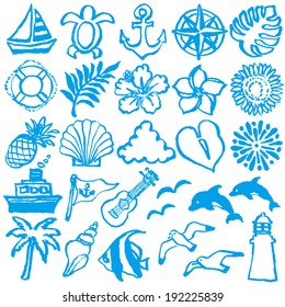 summer icons. brush stroke illustrations.