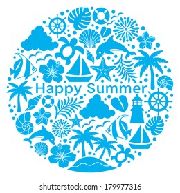 summer icons in circle.