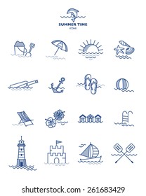 SUMMER ICONS COLLECTION. Editable vector illustration file. Design elements, symbols, labels,  stickers and  logo elements.